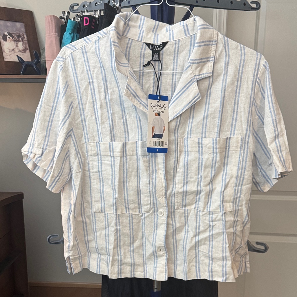 Buffalo David Bitton Light Blue And White Striped Shirt